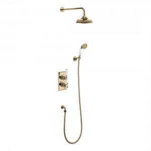 Burlington TF2SGOLD Trent Thermostatic Concealed Shower Valve 2 Outlet with Fixed Shower Arm Handset & Hose Chrome/Gold (Shower Head NOT Included)