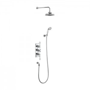 Burlington TF3S Trent Thermostatic Concealed Shower Valve 2 Outlet with Fixed Shower Arm Handset & Hose Chrome/White (Shower Head NOT Included)