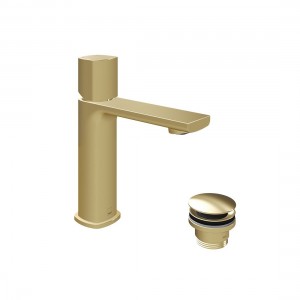 Cameo by Vado Leverless Mono Basin Mixer Tap for Low Pressure System (Single Taphole) with Waste Satin Brass [CAM-100/CC-LP-SBR]