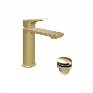 Cameo by Vado Mono Basin Mixer Tap for Low Pressure System (Single Taphole) with Waste Satin Brass [CAM-200/CC-LP-SBR]