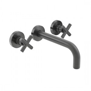 Individual by Vado Elements Wall Mounted Basin Mixer Tap with 200mm Spout (3 Tapholes) Brushed Black [IND-ELW109FLA-BLK]