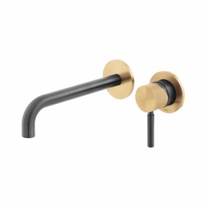 Individual by Vado X Fusion Slimline Wall Mounted Basin Mixer Tap with 180mm Spout (2 Tapholes) Brushed Black & Gold [IND-ORI209SA-XBGK]