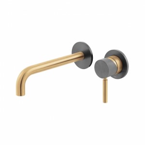 Individual by Vado X Fusion Slimline Wall Mounted Basin Mixer Tap with 180mm Spout (2 Tapholes) Brushed Gold & Black [IND-ORI209SA-XGBK]