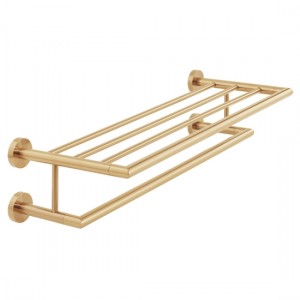 Individual by Vado Spa Bathroom Towel Shelf with Towel Rail 600mm (24 inch) Brushed Gold [IND-SPA185B-BRG]