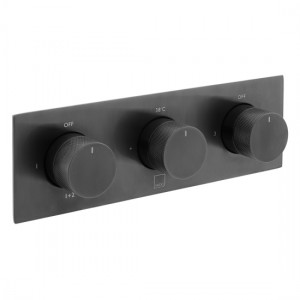 Individual by Vado Thermostatic Shower Valve 3 Outlet Horizontal with Knurled Accents Brushed Black [IND-T128/3-H-BLKK]