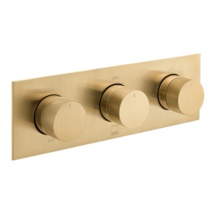 Individual by Vado Thermostatic Shower Valve 3 Outlet Horizontal with Knurled Accents Brushed Gold [IND-T128/3-H-BRGK]