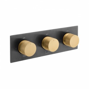 Individual by Vado X Fusion Thermostatic Shower Valve 3 Outlet Horizontal Brushed Black & Gold [IND-T128/3-H-XBGK]