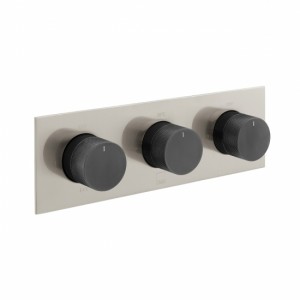 Individual by Vado X Fusion Thermostatic Shower Valve 3 Outlet Horizontal Brushed Nickel & Black [IND-T128/3-H-XNBK]