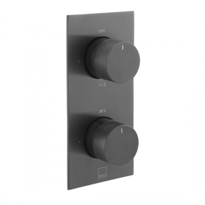 Individual by Vado Thermostatic Shower Valve 2 Outlet Vertical with Knurled Accents Brushed Black [IND-T148/2-BLKK]