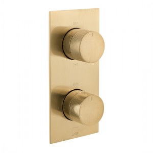 Individual by Vado Thermostatic Shower Valve 2 Outlet Vertical with Knurled Accents Brushed Gold [IND-T148/2-BRGK]