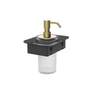 Vado Muse Soap Dispenser Satin Brass with Black Glass Shelf [MUS-082B-BLK-SBR] 