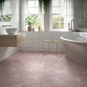 Verona Sunburst Porcelain Hexagonal Floor & Wall Tile 267 x 232mm Rose [P11111]