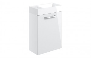 Voltero Wall Mounted Basin Unit (1 Door) 410mm with Basin (1TH) White Gloss [PLUM103317]