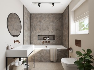 Wetwall Mermaid Square Edge Laminate Shower Panel 2420 x 900mm Vintage Concrete [11900388]