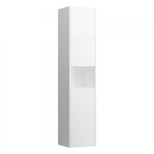 Laufen 4027011102601 Base Tall Cabinet - 2x Left Hinged Door & 1x Open Shelf/2x Glass Shelves 336x350x1650mm Matt White