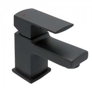 Pegler Manta Matt Black Mini Monobloc Basin Mixer with sprung plug waste [4S8012]