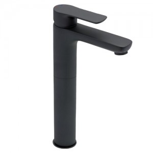 Pegler Andreu Matt Black Finish Tall Monobloc Basin Mixer with sprung plug waste [911105]