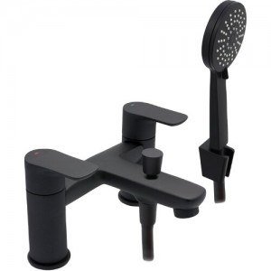 Pegler Andreu Matt Black Finish Bath Shower Mixer - waste not included with hose & handset [911107]