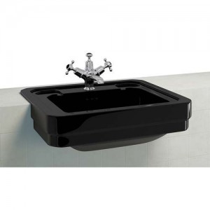 Burlington B121THJET 580mm Semi-Recessed Basin 1 Taphole Jet Matt Black (Brassware NOT Included)