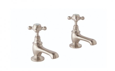 BC Designs Victrion Crosshead Basin Pillar Taps (2 Tapholes) Brushed Nickel [CTA005BN]