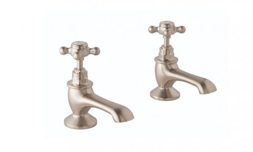 BC Designs Victrion Crosshead Bath Pillar Taps (2 Tapholes) Brushed Nickel [CTA010BN]