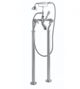 BC Designs Victrion Crosshead Deck Mounted Bath Shower Mixer Tap (2 Tapholes) Brushed Chrome [CTA020BC]