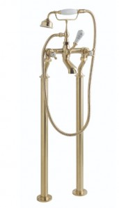 BC Designs Victrion Crosshead Deck Mounted Bath Shower Mixer Tap (2 Tapholes) Brushed Gold [CTA020BG]