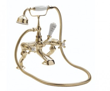 BC Designs Victrion Crosshead Deck Mounted Bath Shower Mixer Tap (2 Tapholes) Gold [CTA020G]