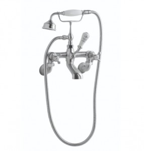 BC Designs Victrion Crosshead Wall Mounted Bath Shower Mixer Tap (2 Tapholes) Brushed Chrome [CTA021BC]