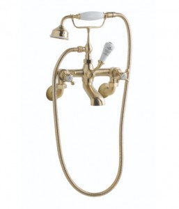 BC Designs Victrion Crosshead Wall Mounted Bath Shower Mixer Tap (2 Tapholes) Brushed Gold [CTA021BG]