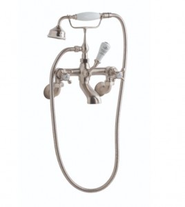 BC Designs Victrion Crosshead Wall Mounted Bath Shower Mixer Tap (2 Tapholes) Brushed Nickel [CTA021BN]