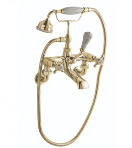 BC Designs Victrion Crosshead Wall Mounted Bath Shower Mixer Tap (2 Tapholes) Gold [CTA021G]