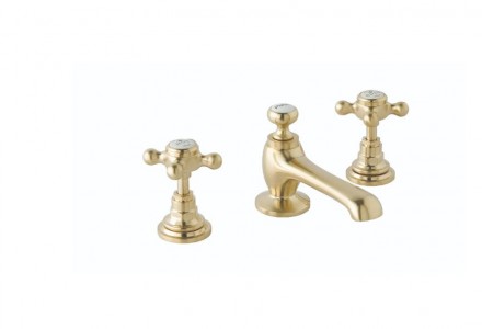 BC Designs Victrion Crosshead Basin Mixer Tap (3 Tapholes) Brushed Gold [CTA025BG]