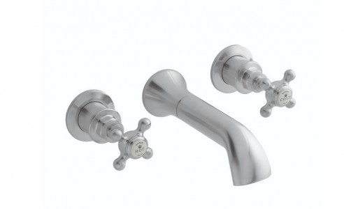 BC Designs Victrion Crosshead Wall Mounted Bath Filler Tap (3 Tapholes) Brushed Chrome [CTA030BC]