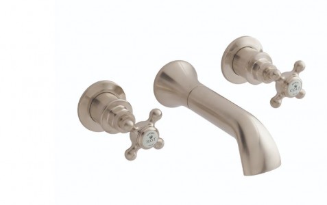 BC Designs Victrion Crosshead Wall Mounted Bath Filler Tap (3 Tapholes) Brushed Nickel [CTA030BN]