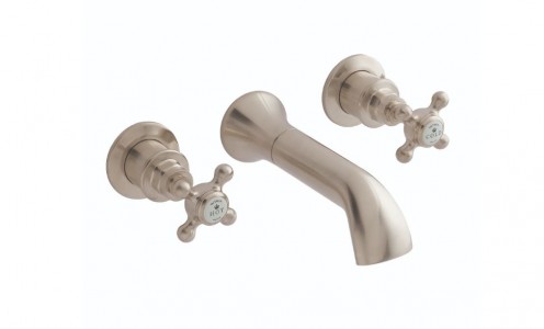 BC Designs Victrion Crosshead Wall Mounted Basin Mixer Tap (3 Tapholes) Brushed Nickel [CTA031BN]