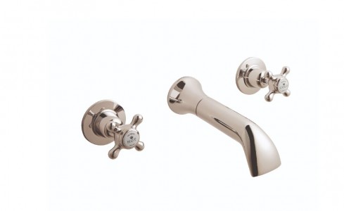 BC Designs Victrion Crosshead Wall Mounted Basin Mixer Tap (3 Tapholes) Nickel [CTA031N]