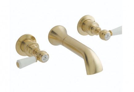 BC Designs Victrion Lever Wall Mounted Basin Mixer Tap (3 Tapholes) Brushed Gold [CTB031BG]