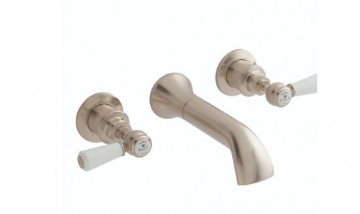 BC Designs Victrion Lever Wall Mounted Basin Mixer Tap (3 Tapholes) Brushed Nickel [CTB031BN]
