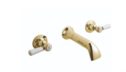 BC Designs Victrion Lever Wall Mounted Basin Mixer Tap (3 Tapholes) Gold [CTB031G]