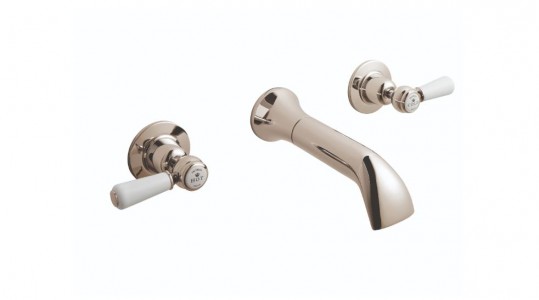BC Designs Victrion Lever Wall Mounted Basin Mixer Tap (3 Tapholes) Nickel [CTB031N]
