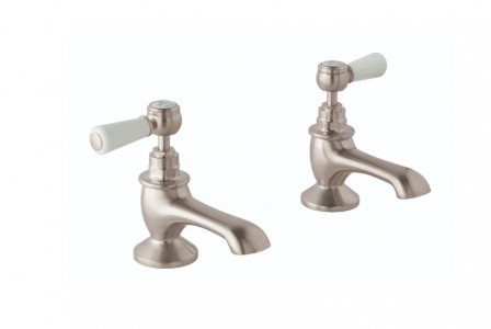 BC Designs Victrion Lever Bath Pillar Taps (2 Tapholes) Brushed Nickel [CTB110BN]