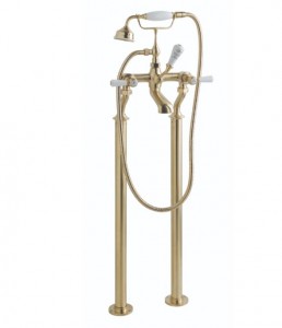 BC Designs Victrion Lever Deck Mounted Bath Shower Mixer Tap (2 Tapholes) Brushed Gold [CTB120BG]