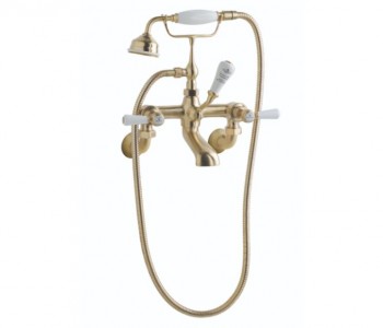 BC Designs Victrion Lever Wall Mounted Bath Shower Mixer Tap (2 Tapholes) Brushed Gold [CTB121BG]