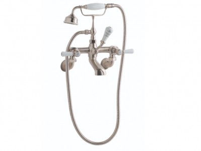 BC Designs Victrion Lever Wall Mounted Bath Shower Mixer Tap (2 Tapholes) Brushed Nickel [CTB121BN]