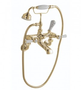 BC Designs Victrion Lever Wall Mounted Bath Shower Mixer Tap (2 Tapholes) Gold [CTB121G]
