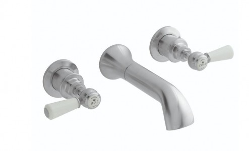 BC Designs Victrion Lever Wall Mounted Bath Filler Tap (3 Tapholes) Brushed Chrome [CTB130BC]