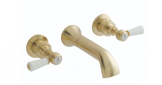 BC Designs Victrion Lever Wall Mounted Bath Filler Tap (3 Tapholes) Brushed Gold [CTB130BG]