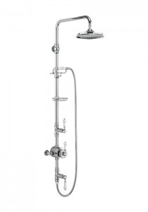 Burlington BF3S Stour Thermostatic Exposed Shower Valve 2 Outlet with Rigid Riser Fixed Shower Arm Handset & Hose Chrome/White (Shower Head NOT Included)