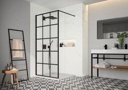 MERLYN - BLKFSWCTL90 Matt Black Squared 900mm Showerwall Wetroom panel